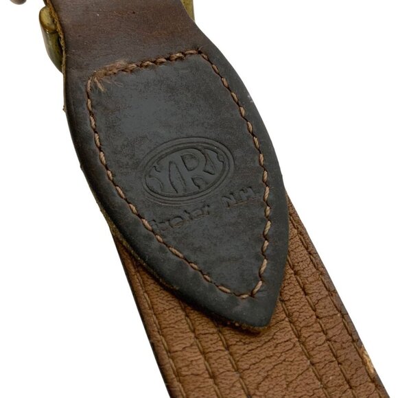 YRI Mens Golf Belt Canvas Leather Tabs Size 42/105 Brown Blue Brass Buckle - Picture 3 of 4